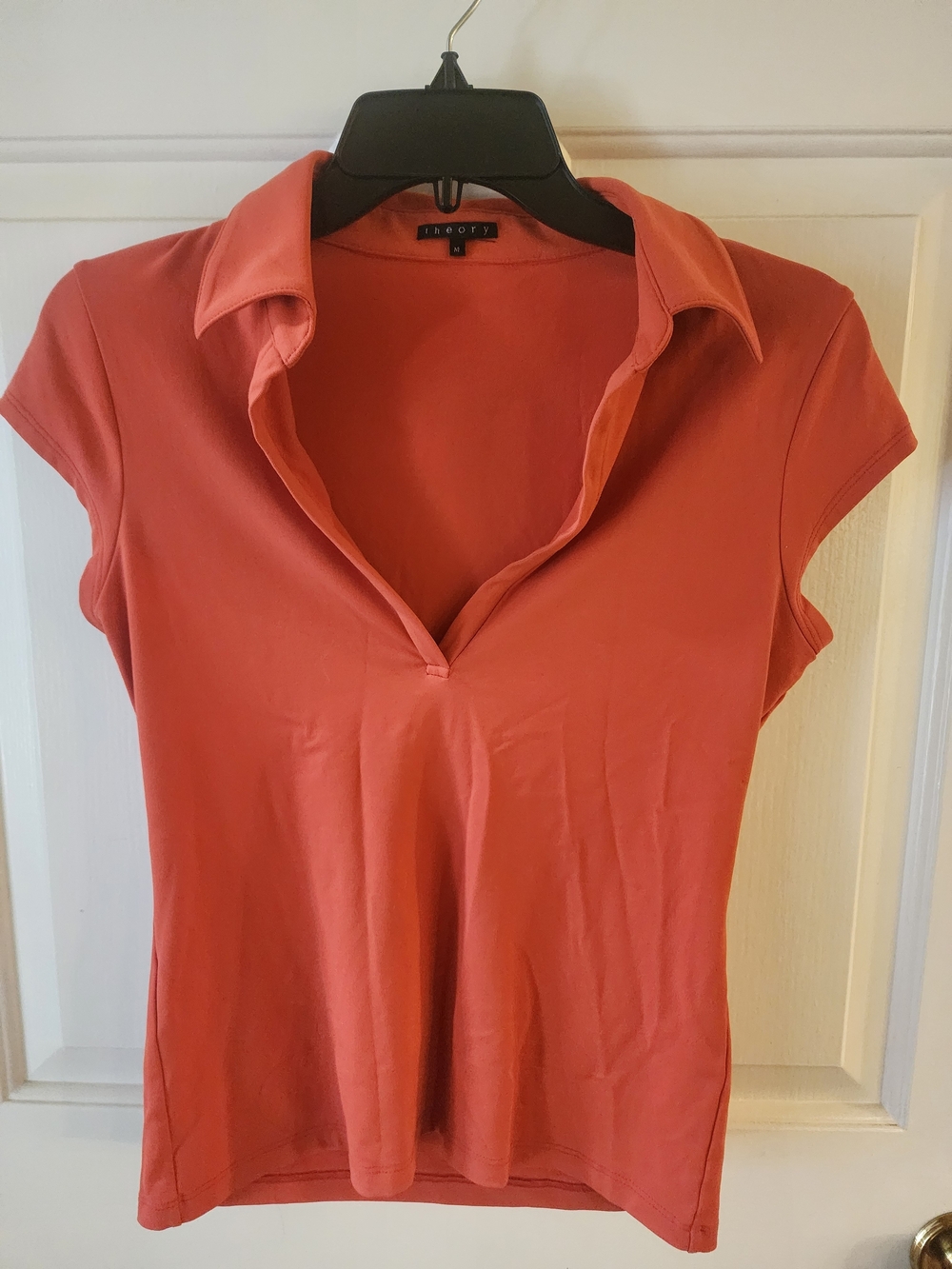 Theory Coral Short-Sleeve V-Neck Polo Top